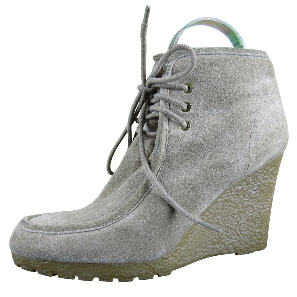 Michael Kors Women's‎ 10 Taupe Suede Wedge Ankle Boots Lace-Up Casual